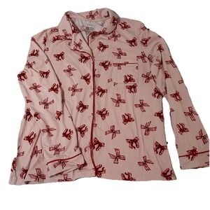 TAHARI Pink‎ & Red Bows Coat Front Pajama Top ONLY Size Large